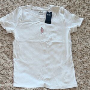 Hollister white Tee with Embroidered Milkshake
